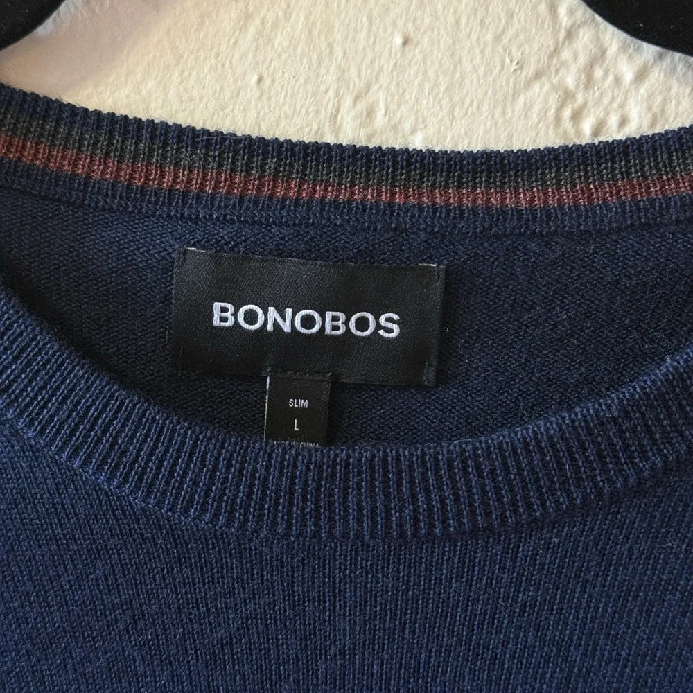 Bonobos Sweater Mens Large Navy Merino Wool Crew Long Sleeve Jumper Lightweight